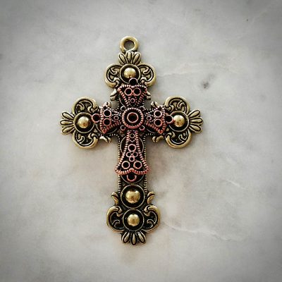 Large Gold and Copper Decorative Cross Pendant