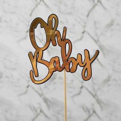 “Oh Baby” Rose Gold and Black Cake Topper | Gold | Silver | Baby Shower