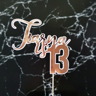 “Name is 13” Personalised Rose Gold and White Cake Topper – Silver – Gold (Copy)